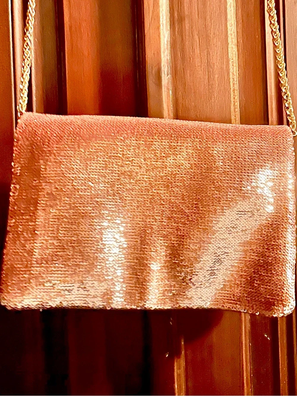 Sparkle Rose Gold Sequin Crossbody Clutch - Unbranded